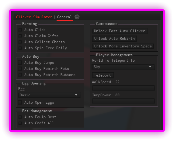 Clicker Simulator Script - Auto Click, Auto Collect Gifts, Open Egg