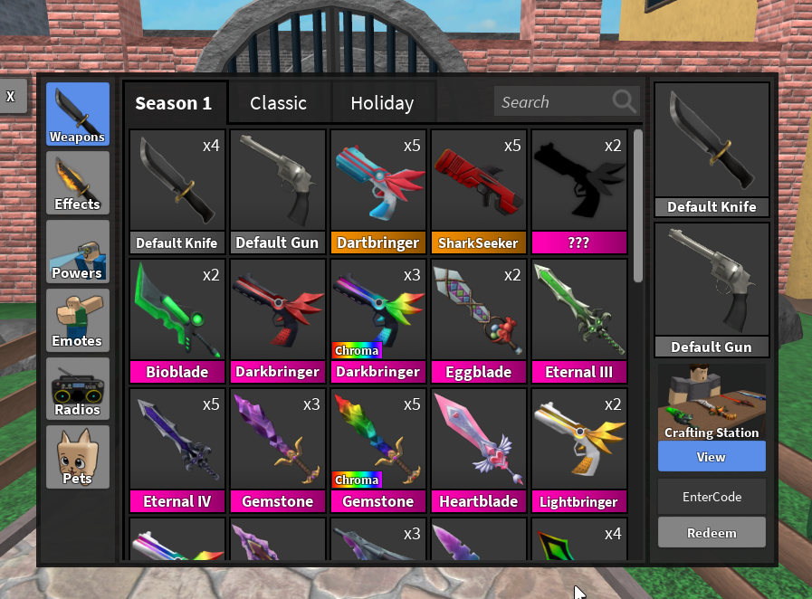 ironjenjin 's personal murder mystery 2 inventory i cannot beleive that i  joined her server : r/MurderMystery2