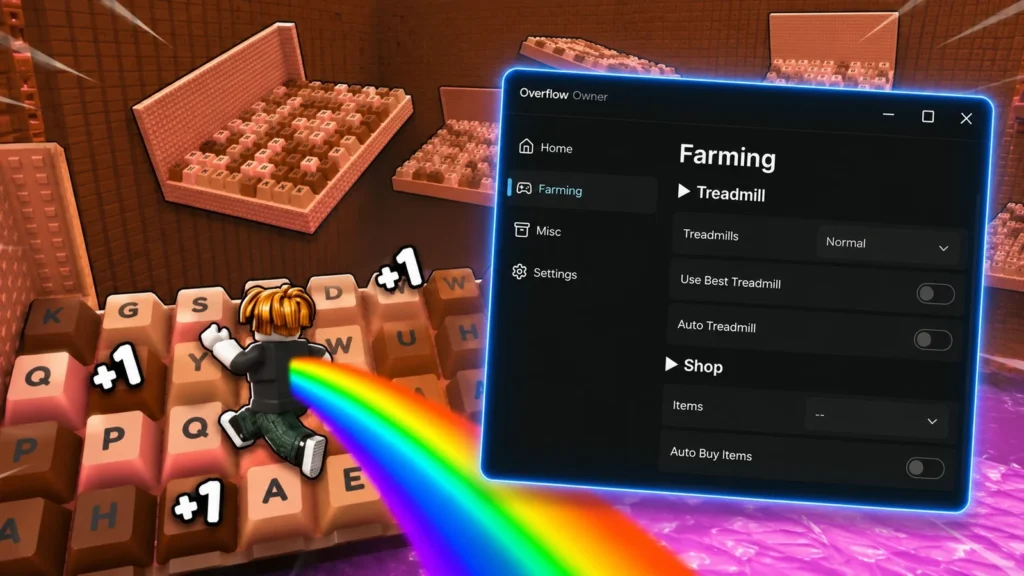 Overflow Auto Treadmill, Anti Lava, Auto Buy & More - Roblox Script