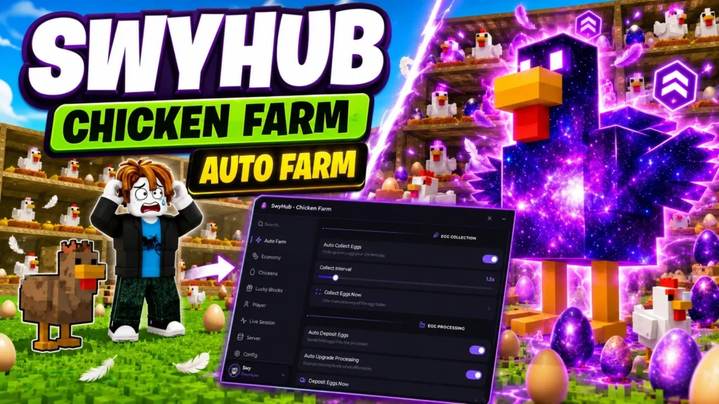 SwyHub | Chicken Farm – Auto Farm, Economy, Session & More - Roblox Script