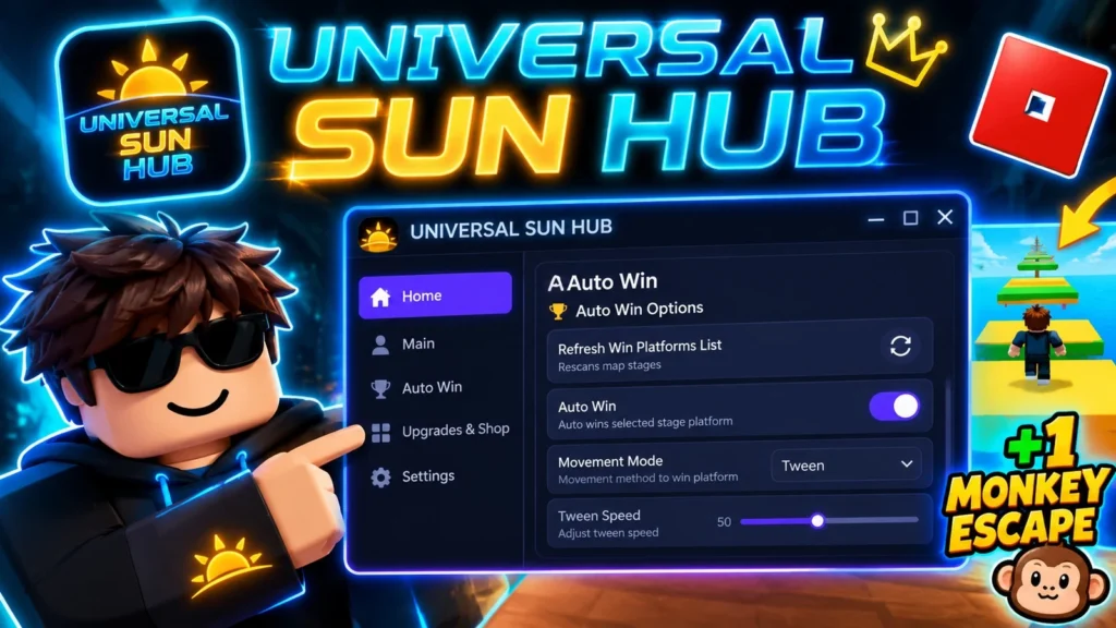 UNIVERSAL SUN HUB +1 MONKEY ESCAPE SCRIPT - Roblox Script
