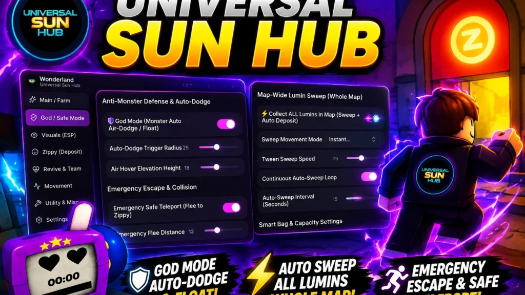 UNIVERSAL SUN HUB WONDERLAND BEST SCRIPT - Roblox Script