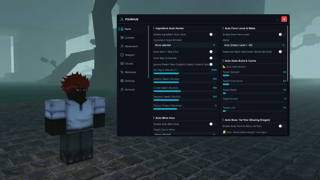 FourHub Arcane Lineage Auto Boss, 100% QTE & Fast Level Farm - Roblox Script